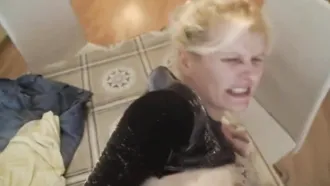 Skinny Blonde German Chick Gets Rough Butt Fucked On The Floor