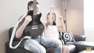 Old4K. Old Musician Plays Guitar For Teen Babe Then He Fucks Her