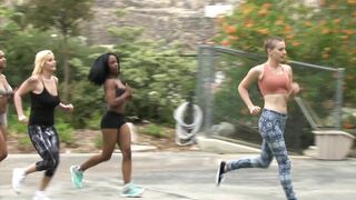 Jogging Session Turns Into A Wet Lesbian Foursome With Stunning Babes