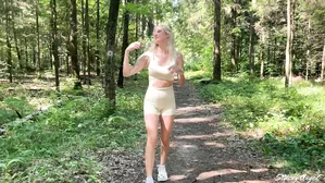 Blonde With Big Tits Stacey Angel Seduced A Passerby And Fucked Him In The Forest