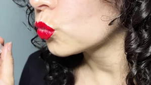 Close Up Red Lips Blowjob With Cum Swallow