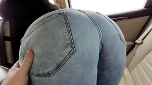 Pulling Down Tight Jeans Of Big Ass Brunette And Covered Her In Cum