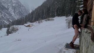 Couple Hide To Fuck While Hiking In The Snow,Mountain Forest And Birdsong, Romantic Intimate Love