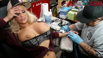 Shyla Stylez Gets Tattooed While Playing With Her Tits