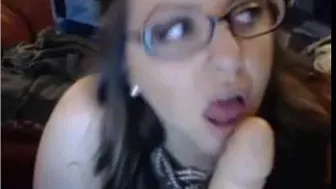 Nerdy Chick With Glasses Sucking Dildo