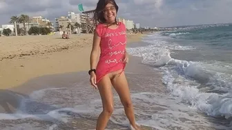 Public Flashing # Take Off Panties # Tanning Hairy Pussy At Sun Set Beach Among People