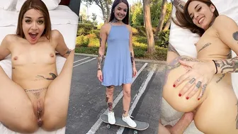 Tattooed Skater Girl Vanessa Vega In Skateboarding And Squirting In Public