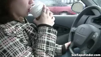 Public Slut Sucks Cock In The Car While Stopped