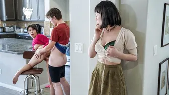Horny Stud Fills Stepsis Pussy With Cock In The Kitchen While Stepmom Is Watching
