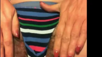 Naughty Chick Moves Panties To The Side To Play With Her Hairy Pussy