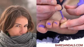 Teresa Applies Nail Polish To Her Toes Outside In The Snow - 12400