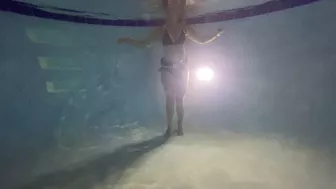 Underwater Partial Nudity In A Public Pool With Old School Weight Belt And Oval Mask