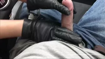 Gloved Cock Stroking In The Car