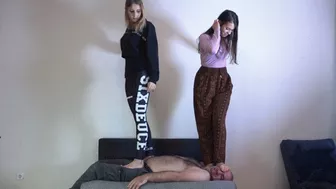 Irina And Rosalina - Treating My Guest - Extreme Trampling And Facestanding Punishment