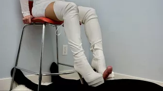 Shoejob In White Thigh High Boots