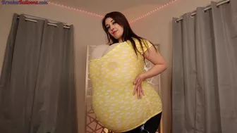 Balloon Belly And Breast Inflation In Yellow Dress And Dress Tearing