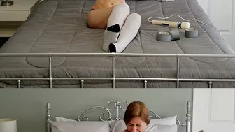 0067 Self-Bondage In Bra, Panties & Fluffy Knee Socks - Spread Legged & Duct Taped To The Bed Frame For A Wanding Tickle Orgasm That Makes Me Squirt! Wmv Version