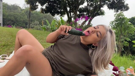 Watch Naty Delgado Squirt A Huge Cucumber On A Picnic Day And Get Pounded Doggy-Style