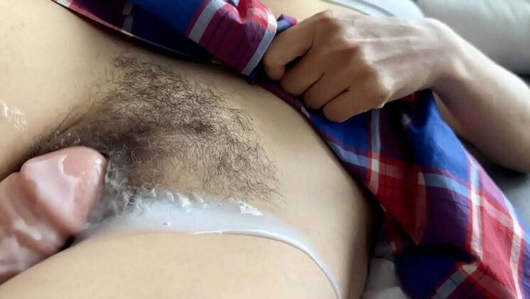 Asian Stepdad's Hairy Cunt Creampie Close-Up