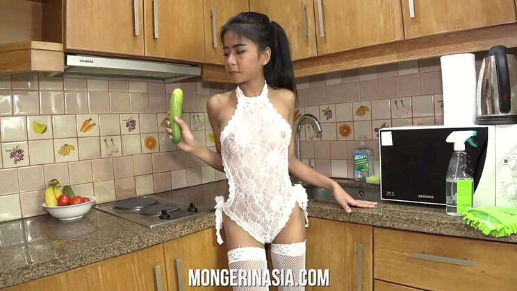 Asian Beauty With Natural Tits Masturbates With A Cucumber