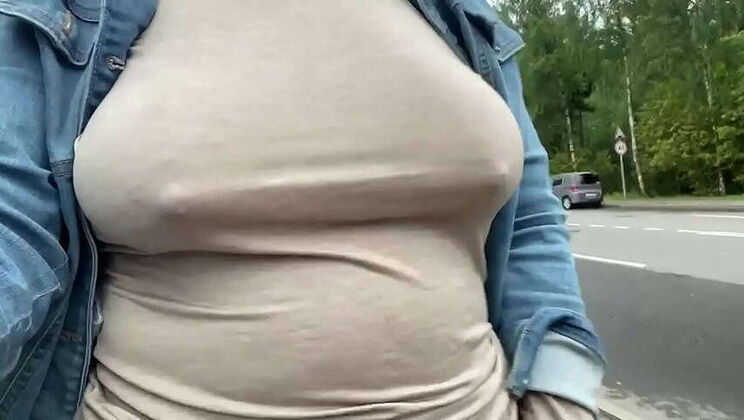 Public Displays: Married Woman Flashes Large, Saggy Breasts. Big Saggy Boobs. Boob Flashing. Outdoor Action. Nipple Tugging